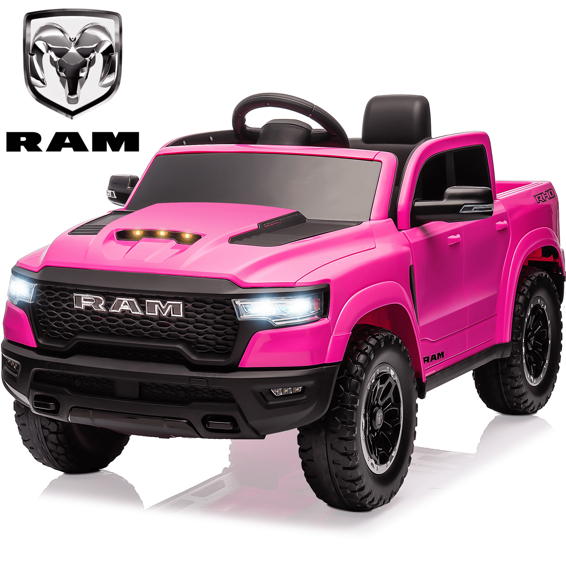 Dodge RAM Ride on Car, 12V Powered Ride on Toy with Remote Control, Rear Wheel Suspension, 5 Point Safety Belt, MP3 Player, Bluetooth, LED Lights, Electric Vehicles for 3-8 Years Boys Girls, Black