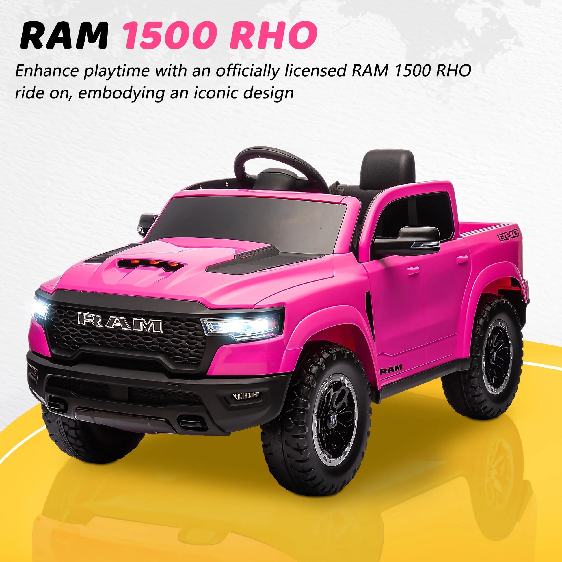 Dodge RAM Ride on Car, 12V Powered Ride on Toy with Remote Control, Rear Wheel Suspension, 5 Point Safety Belt, MP3 Player, Bluetooth, LED Lights, Electric Vehicles for 3-8 Years Boys Girls, Black